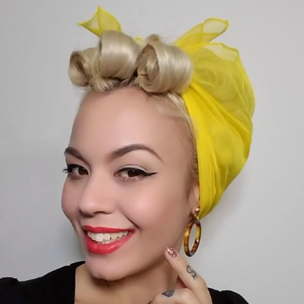 Yellow Pinup Nylon chiffon head scarf rockabilly Pinup